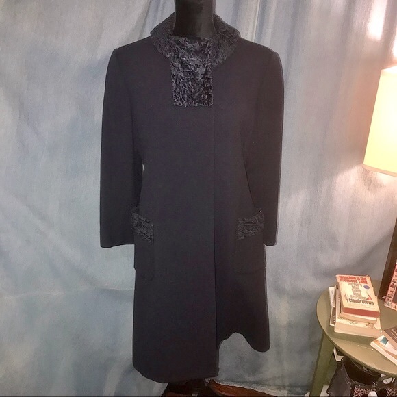 VTG Gloria Sachs Designer Navy Coat Fits Sz 8 - Picture 1 of 16